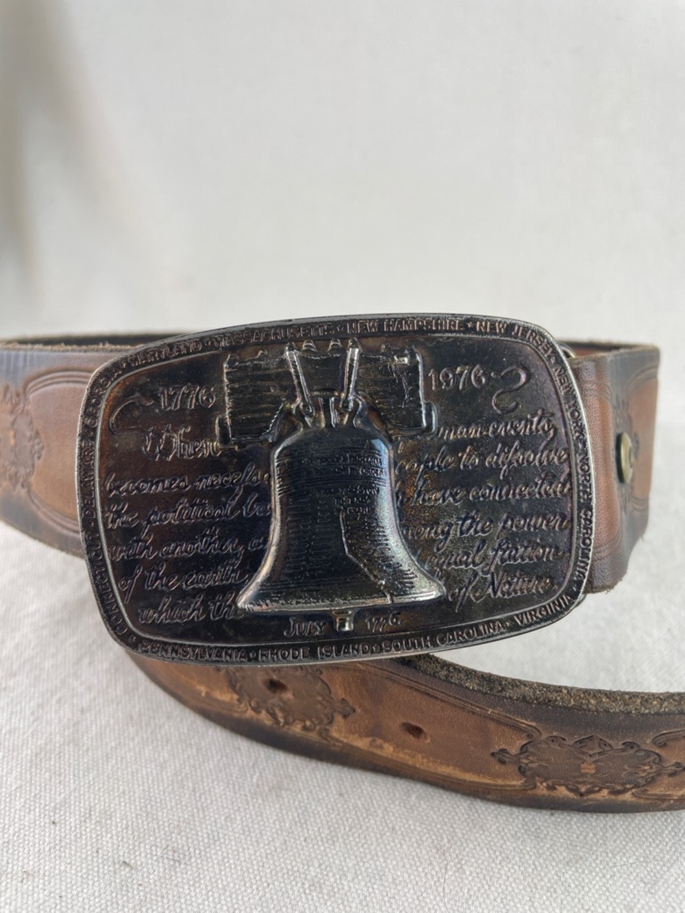 Vintage 1975 James Lind Bicentennial Buckle with Leather Belt
